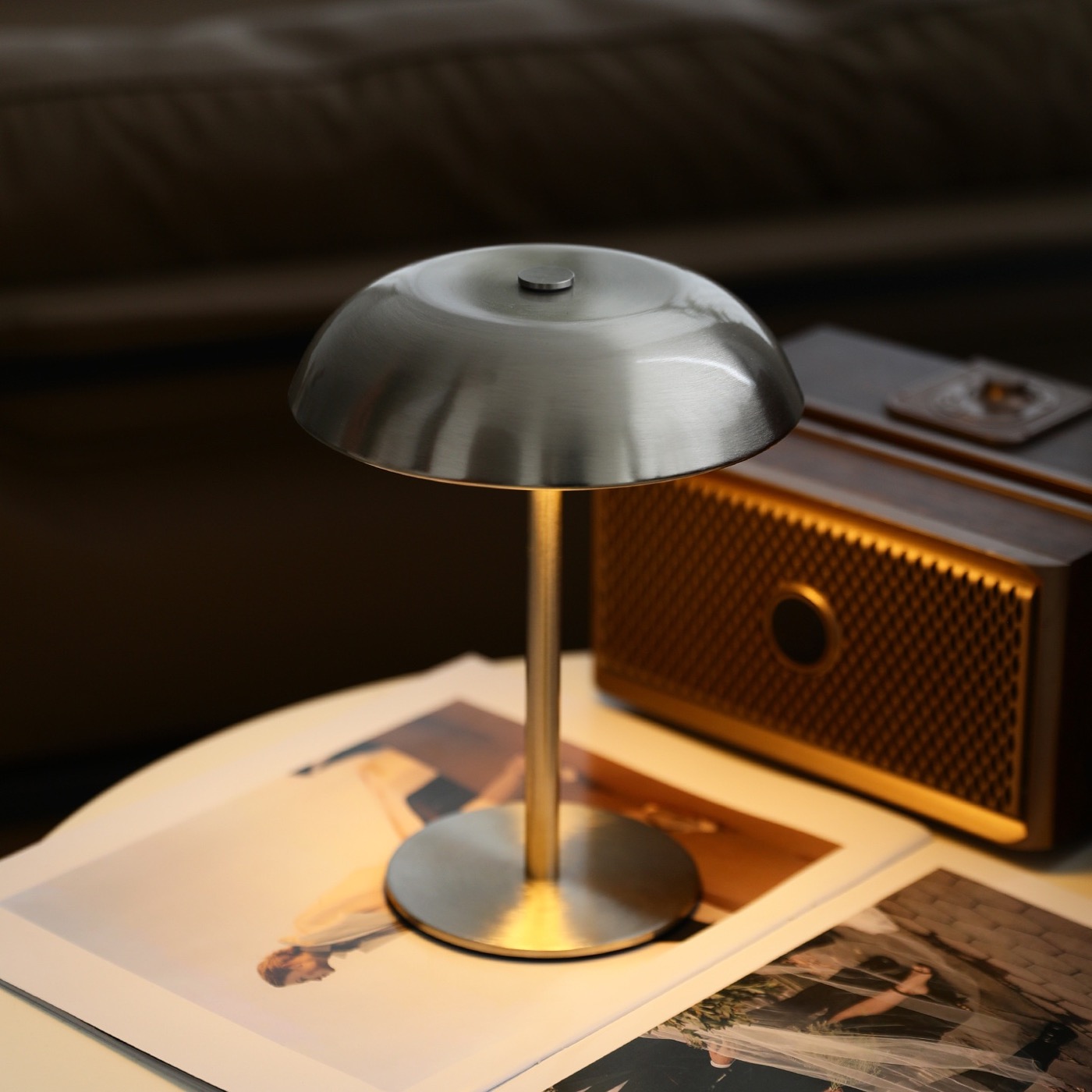 Modern table lamp used as part of a layered interior lighting scheme