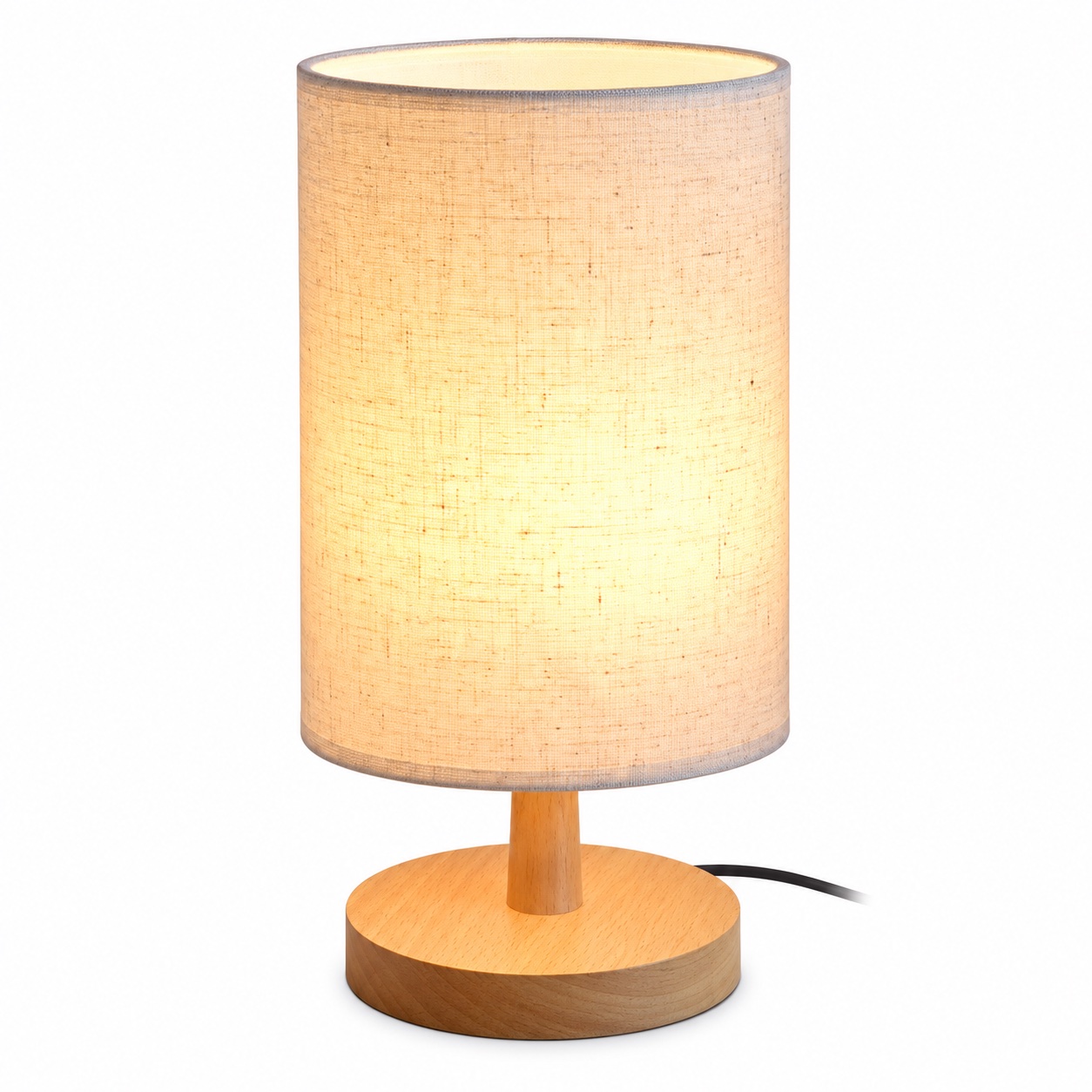 Linen Shade & Solid Wood Bedside Lamp